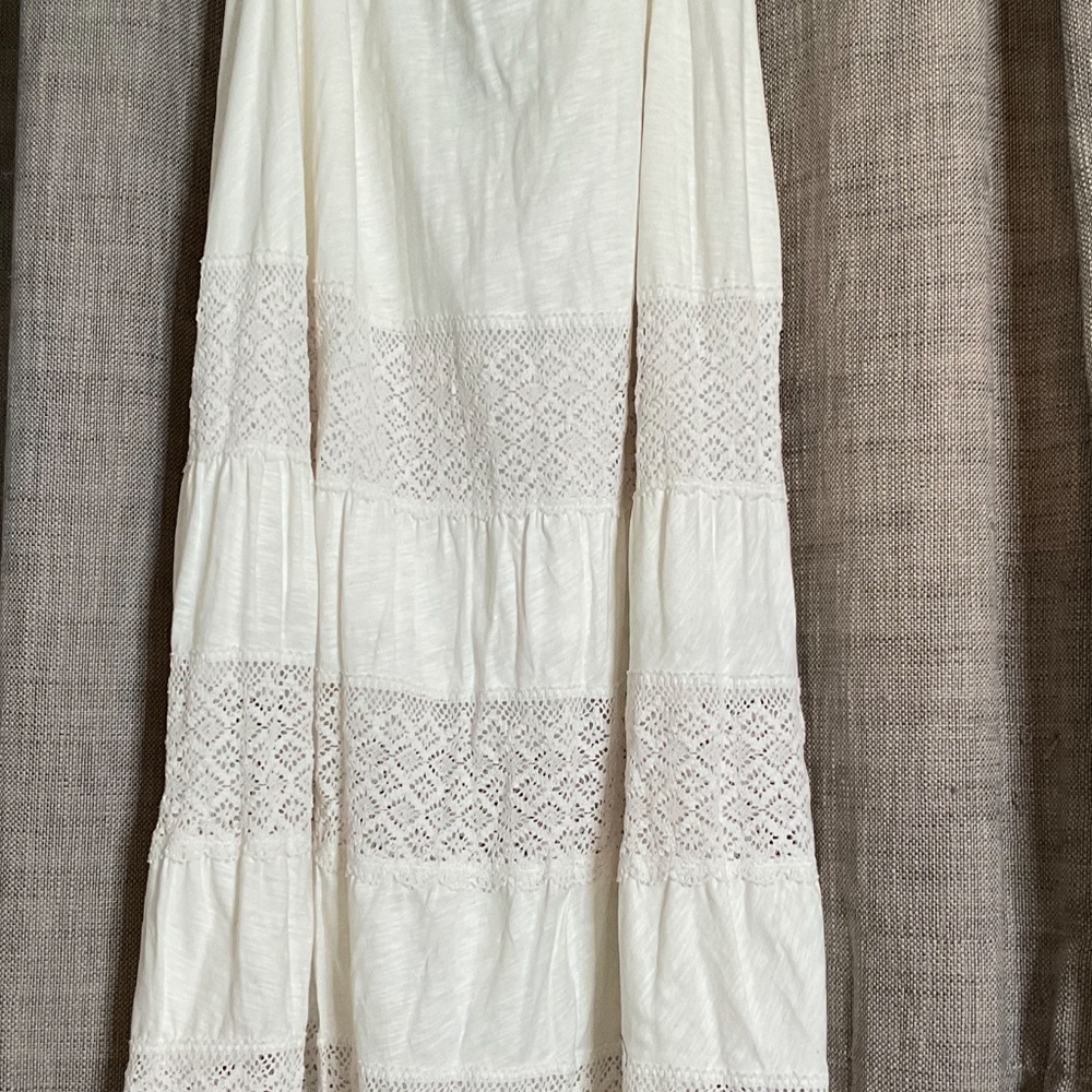 Lane Bryant white maxi skirt Boho chic Tiered Cotton Boho vacation wear